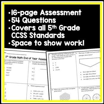 Appropriate content is used for each word problem. . 5th grade end of year math assessment pdf